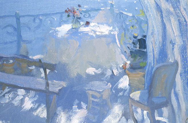 شُرفة على شاطـئ البحر للرسّام الروسي باتـو دوغـارجابوف